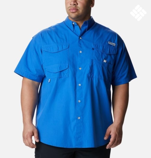 Men's Columbia PFG Bonehead Short Sleeve Shirts Blue | Plus Size CA-Y4AC8